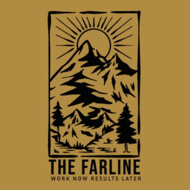 The Farline logo featuring a mountain range under a rising sun, with the tagline "Work Now Results Later.