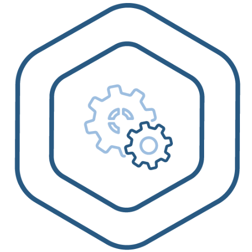 Gears icon symbolizing leadership coaching process.
