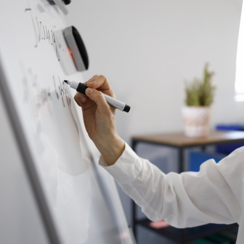 Leadership Coaching: Hand writing on a whiteboard with marker.